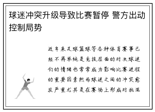 球迷冲突升级导致比赛暂停 警方出动控制局势